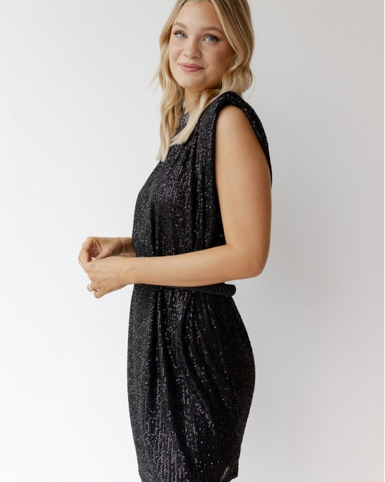 sequin power shoulder dress